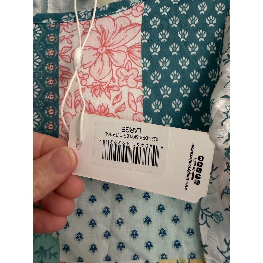 New Simply Southern Patchwork Tiered Maxi Dress Pink Teal Floral Large cottage - Picture 5 of 14